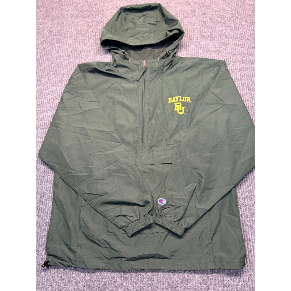 Champion Baylor University Windbreaker Mens Army Green Quarter Zip Anorak Jacket